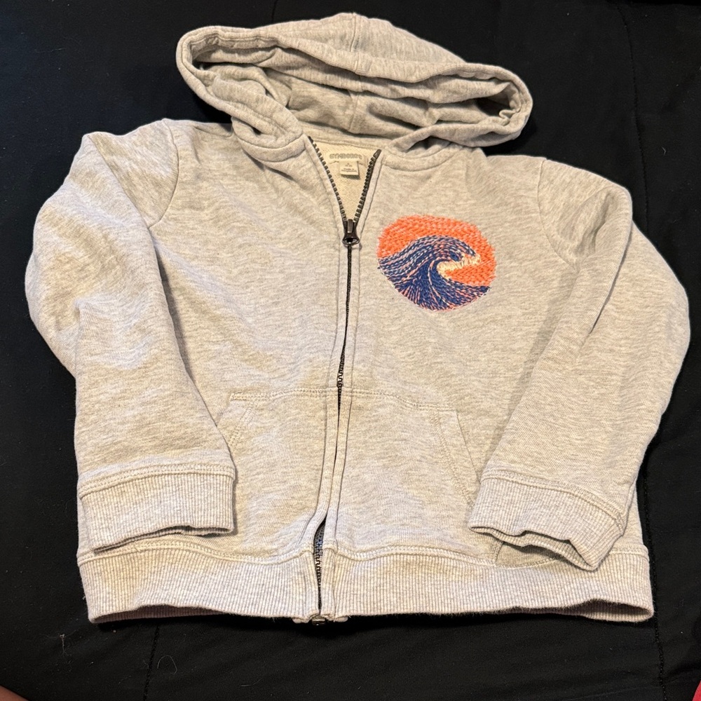 Gray Kids Hoodie with Wave Design